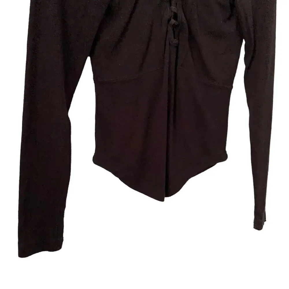 Free People Lucky Lace Up Black Long Sleeve Top in Size ***SEE MEASUREMENTS***